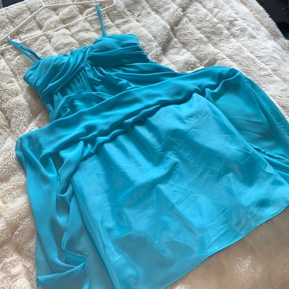 Evan picone turquoise sheer chiffon babydoll swing mini dress S - Picture 13 of 16